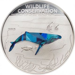 Cook Islands 2013 Wildlife Conservation - Prism Humpback Whale Silver Proof Coin photo
