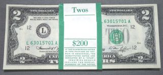(100) 1976 Uncirculated Two Dollar $2 Bills - Sequential Banded San Francisco Ca photo