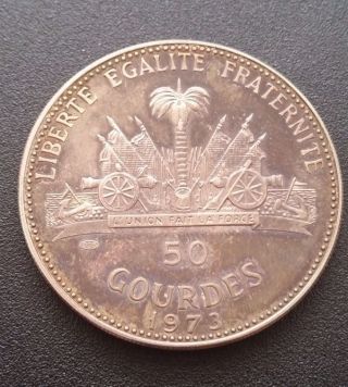 1973 Haiti Large Silver 50 Gourdes - Woman And Child photo