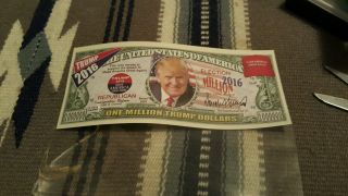 Donald Trump 2016 Million Dollar Bill,  In Protective Sleeve photo