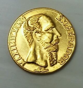 Brilliant Un Circulated,  1865 Mexican ' Gold ' Coin,  Maximillian Peso 0.  5 Gram ' A ' photo