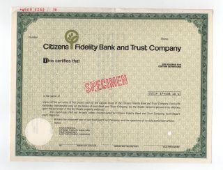 Specimen - Citizens Fidelity Bank And Trust Company Stock Certificate photo
