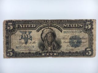 United States 1899 $5 Five Dollar Silver Certificate Indian Chief photo