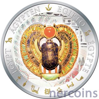 Fiji 2012 Winged Scarab Jewels Of Egypt $1 Silver Coin Gold - Plated Colored Proof photo