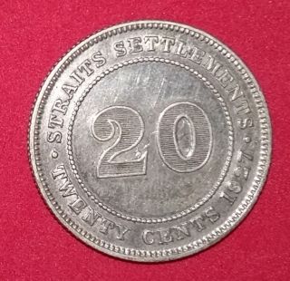 Straits Settlements 1927 20 Cent Silver Coin. photo