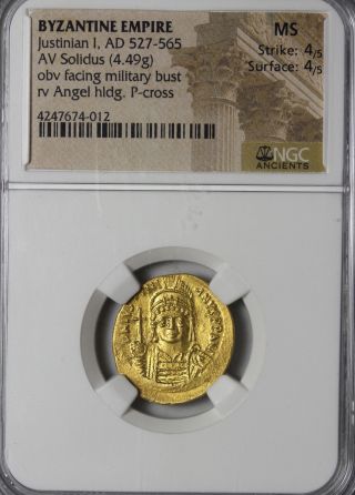 Ancient Byzantine Empire Gold Coin Justinian I Av Solidus Ngc State photo