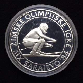 Yugoslavia Silver Proof Coin 84 Sarajevo Olympic 500 Dinar 1982 Ski Racer H68 photo