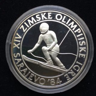 Yugoslavia Silver Proof Coin 84 Sarajevo Olympic 500 Dinar 1984 Ski Slalom H72 photo