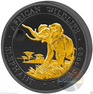 2016 Golden Enigma Elephant - 1oz Silver Ruthenium Gold Plated Coin Somalia photo