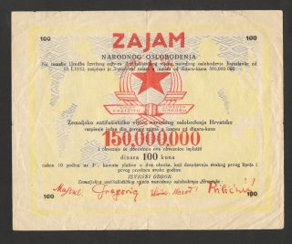 Yugoslavia - Croatia - Circulated - Wwii National Liberty Bond - 100 Kuna/dinara - 1943/44 photo