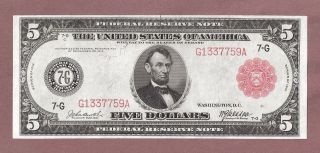1914 $5 Fr 838b Federal Reserve Note - Red Seal - Columbus - Appears Uncir photo