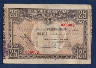 Spain Bilbao 25 Pesetas 1937 S563 Spanish Civil War Era Modernism Art Note photo