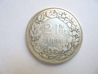 Switzerland 2 Francs 1894 Silver Solid Coin photo