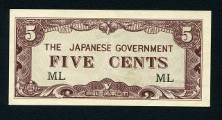 Malaya 5 Cents 1942 - 1945 P - M2a Ef Japanese Occupation Jim Wwii 2 Block Letters photo