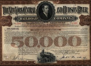 $50,  000 1940 ' S York Central And Hudson River Railroad Bond Stock Certificate photo