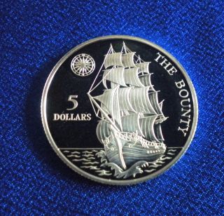 1992 Niue Island 5 Dollars Proof Silver Coin Hm Ship The Bounty Top photo