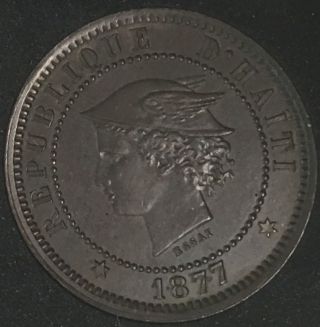 Haiti 1877 Ib Ct 20 Centimes Copper Km - Pn 75 photo