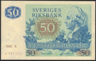 Tmm 1981 Banknote Sweden 50 Kroner P53c Ef photo