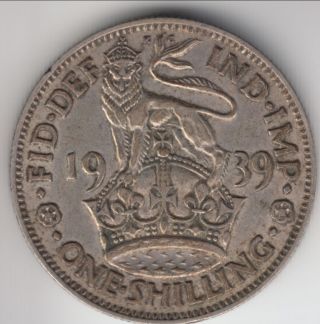 1939 Great Britain Silver Shilling,  Wwii George Vi,  English Crest,  Km - 853 photo