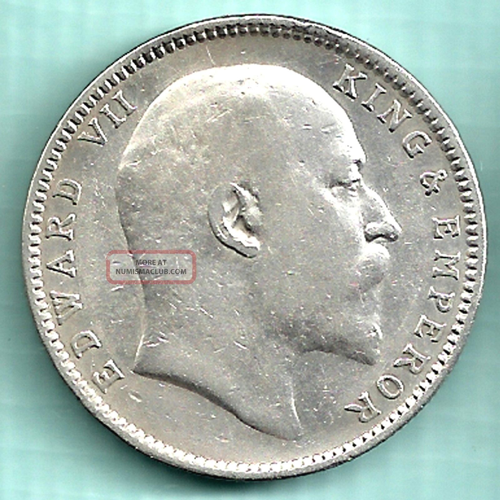 British India - 1907 - King Edward Vii - One Rupee - Rare Variety Silver Coin British photo