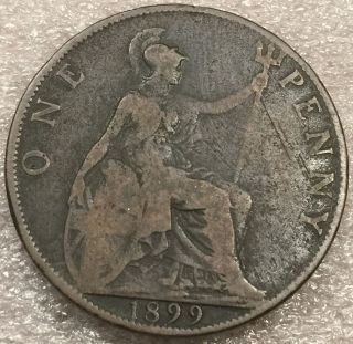1899 Great Britain British Penny Antique Queen Victoria Large Bronze Coin photo