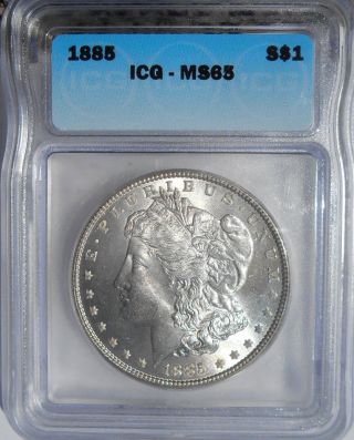 1885 Morgan Silver Dollar  Blast White  Ms 65 State 65 photo