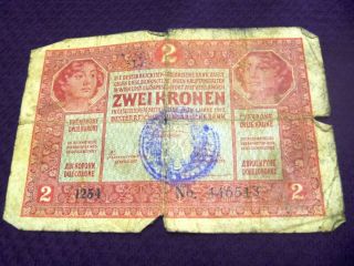 Austria Hungary Ket Korona Zwei 2 Kronen Banknote Stamped Rrr Banknote No3 1917 photo