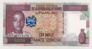 Guinea 10000 Francs 2012 Pick Unc Uncirculated Banknote photo