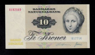 Denmark 10 Kroner (19) 77 Pick 48g Unc Banknote. photo