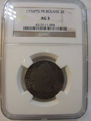 1776 Pts Pr Bolivia 2 Reales Silver Coin Ngc Ag 3 photo