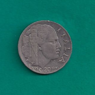 1941 - R Italy 20 Centesimi Ww2 Fascist Mussolini Era Italian Coin photo