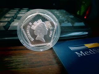 Fiji 5$ Silver Proof 1999 Millennium 2000 - Pentagonal Coin - Rare & photo