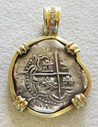1620 ' S Silver Atocha Shipwreck Salvage 2 Reales In 18k Gold Bezel (no) photo