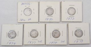 Great Britain Silver Threepence 3 Pence 1836 1850 1873 1874 1877 1878 1879 Lotx7 photo