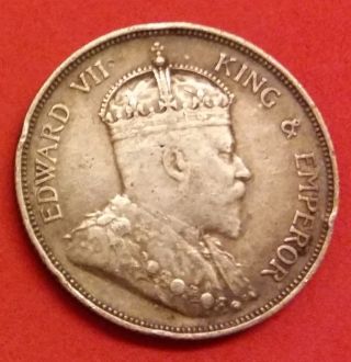 Straits Settlements 1907 - H 50 Cent Silver Coin. photo