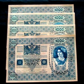 1902 Austria Large Banknote 1000 Kronen Aunc photo
