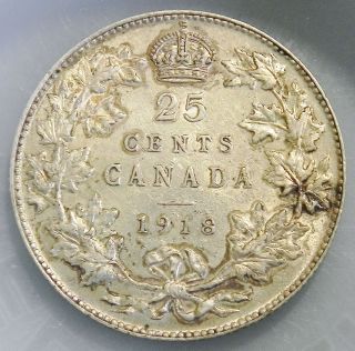 Canadian 1918 25 Cent Sterling Silver Quarter photo