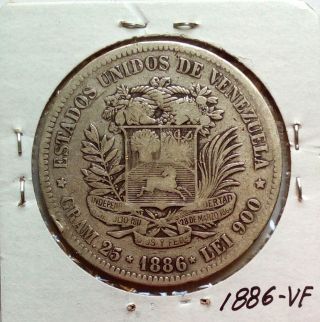 Venezuela Gram 25,  5 Bolivares 1886 