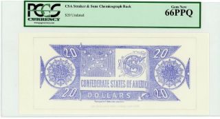 $20 Chemicograph Back Intended For $20 Confederate Note - Pcgs Gem 66 Ppq photo