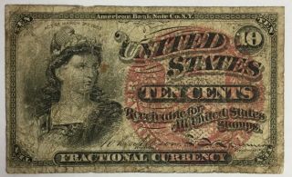 1869 - 75 U.  S.  Fractional Currency 4th Fourth Issue 10 Cent Note Fine photo