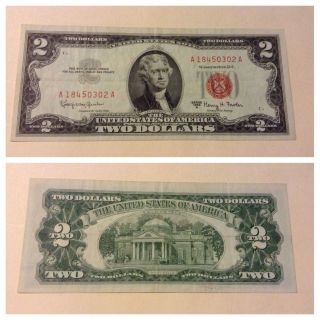 Vintage $2 Usn 1963 - A United States Note Jefferson Red Seal Two Dollar Bill Vnc photo