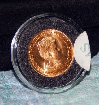 1917 10 Guilder Gold Coin Uncirculated Wilhelmina I Netherlands Gem Dutch photo