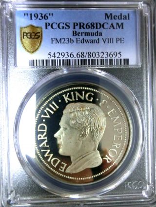 Bermuda 1936 Edward Viii Pcgs Pr68dcam Secure Gem Proof Medal Scarce photo