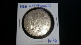 1960 Netherlands 2 1/2 Gulden Silver Coin photo