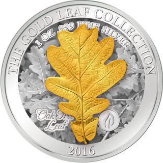 Samoa 2016 5$ Oak Leaf 3d Gold Leaves 1oz Proof Silver Coin photo