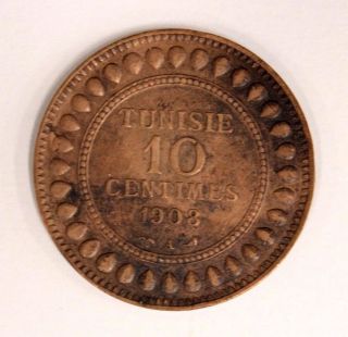 1908 A Tunisia 10 Centimes Coin Paris French Colonial Tunisie Km 236 photo