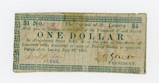 1862 $1 The Parish Of St.  Landry - Opelousas,  Louisiana Note Civil War Era photo