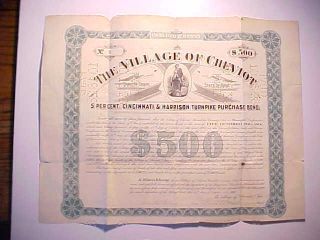 1903 Village Of Cheviot Cincinnati $500 Bond For Harrison Turnpike Good photo