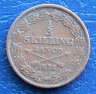 1852 Sweden 1/3rd Skilling Banco Oscar I Circulated Crossed Arrows Lb 37 photo