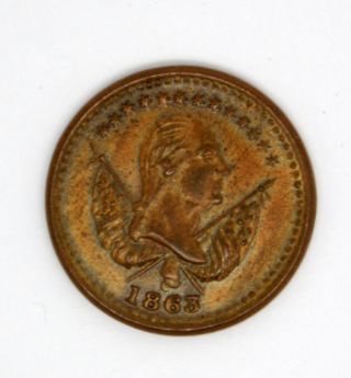 1863 Civil War Copper Token Storecard Washington / Peace Handshake F 118/418a photo